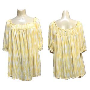 TORRID Gauzy Yellow Striped Smocked  Peasant Blouse   2X